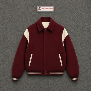 NUEVA CHAQUETA VARSITY DE CALIDAD EN ROJO MAROON Y CREMA PARA HOMBRE, ESTILO CLÁSICO BOMBER DE BÉISBOL, PREMIUM CON CIERRE FRONTAL, ROPA EXTERIOR CASUAL DE CALLE - Product Image 5
