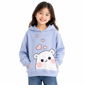 เสื้อฮู้ดพิมพ์ลายการ์ตูนหัวใจสำหรับเด็กผู้หญิง สีฟ้าอ่อน เสื้อคลุมมีฮู้ดสำหรับเด็ก น่ารัก สบายๆ แขนยาว มีกระเป๋าจิงโจ้ - Product Image 1