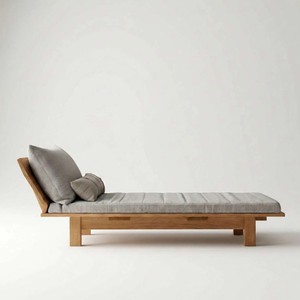 Chaise longue en bois moderne avec dossier inclinable réglable, revêtement en tissu, style japonais, meubles de salon - Product Image 2