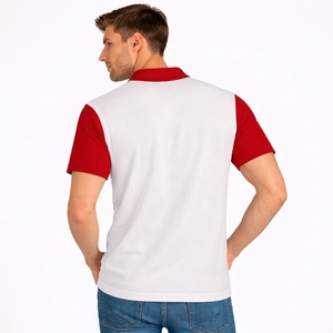 Factory Price Men's Zipper Front Design Short Sleeve Knitted Terry Fabric Polyester Breathable Formal Style for Shirt White red - Product Image 2