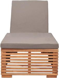 Chaise longue en teck avec coussin gris, dossier réglable, lit de jour contemporain pour l'extérieur avec pieds coniques - Product Image 5