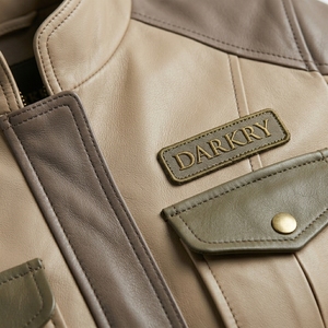 Colorblock Womens <b>Real</b> Sheepskin <b>Leather</b> <b>Jacket</b> Cargo Pocket Vintage Utility Safari Moto Rider Coat Beige Tan Brown - Product Image 6