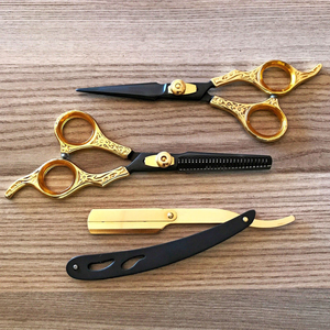 Ciseaux de coiffure professionnels de haute qualité pour effiler les cheveux, 6,5 pouces, noir et or, style vintage, kit de ciseaux en acier inoxydable - Product Image 3