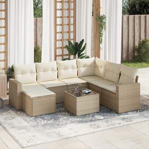 Set Divano da Giardino in Rattan PE Beige con Acciaio Verniciato a Polvere e Vetro Temperato, Arredamento da Esterno Resistente - Product Image 1