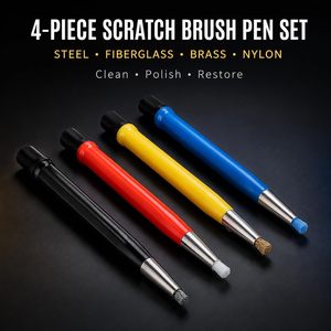 Ensemble de 4 brosses à gratter rétractables avec embouts en fibre de verre, acier, laiton et nylon pour le nettoyage des bijoux, montres, pièces de monnaie et circuits imprimés - Product Image 2