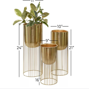 Macetero Dorado Elevado con Soporte, Logotipo Personalizado, Decoración para Hogar y Oficina, Directo de Fábrica, Maceta Metálica para Hotel y Centro de Jardinería - Product Image 1