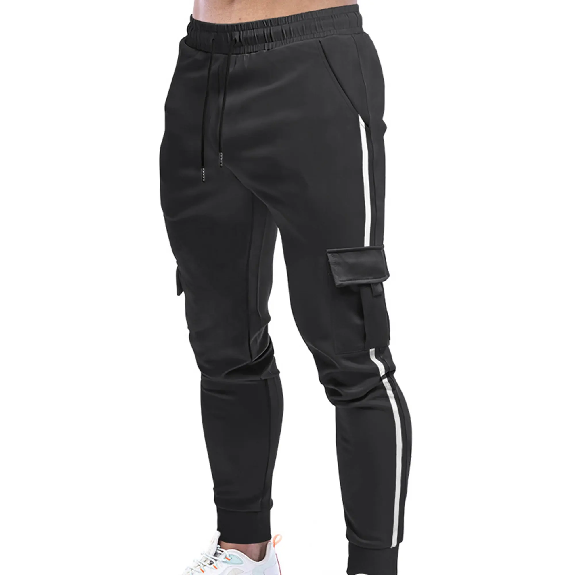 Customized Men's Large Drawstring Sport Pants With Pocket High Quality Plus Size Side Beaded Trousers Casual Jogging Pant