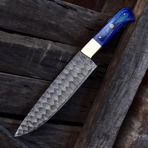 Couteau de chef artisanal en acier Damas de haute qualité, manche en Micarta, étui en cuir, couteau de survie utilitaire - Product Image 1