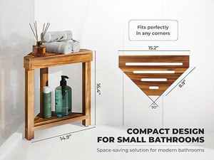 Repose-pieds de douche en bois marron avec étagère de rangement, siège de salle de bain, tabouret de douche pour se raser les jambes, chaise de douche antidérapante - Product Image 2