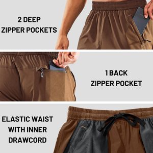 Shorts de course à séchage rapide pour hommes avec poche zippée, taille élastique, shorts de sport pour l'entraînement et les exercices - Product Image 6