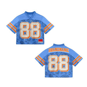 Vente en gros de vêtements de sport : Ensemble maillot de football américain unisexe, coupe oversize et carrée, en maille, style streetwear, personnalisable, grandes tailles, 100% - Product Image 1