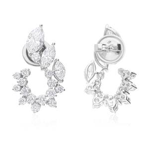 Boucles d'oreilles grimpantes en or blanc 18 carats avec diamants de laboratoire, motif marquise et diamants ronds, design en C, pour elle - Product Image 6