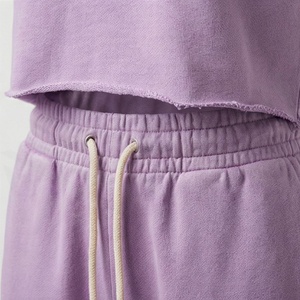 Conjunto de Top Corto sin Mangas con Capucha y Pantalones Jogger para Mujer, Color Lavanda Sólido, Informal, de Felpa, Dos Piezas, para Primavera/Verano - Product Image 5