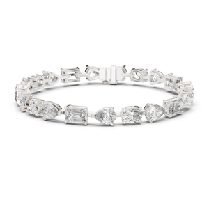 10K White Gold Multi Shape Diamond <b>Bracelet</b> Oval Pear Emerald 21 Stones Luxury Sparkle Wedding Party Fine Jewelry Gift - Product Image 1