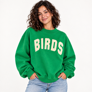 Sweat-shirt à col montant vert pour femme, coupe ample, en molleton de coton épais, avec logo personnalisé, épaules tombantes, idéal pour les jours de match - Product Image 1