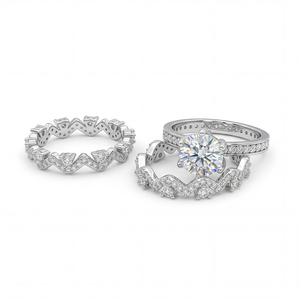 Anillo de compromiso de moissanita con corte brillante redondo y halo, engaste de puntas, con banda de boda a juego, joyería de oro blanco, regalo - Product Image 6