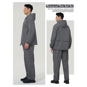 <b>Mens</b> Rain <b>Suit</b> <b>Waterproof</b> Rain Jacket with Rain Pants 2 Piece Set Lightweight Packable Raincoat with Hood Casual Outdoor Jackets - Product Image 2