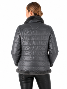 Chaqueta de Invierno Acolchada para Mujer, Color Gris, con Ribete de Piel Sintética, Cuello de Felpa de Lujo, Abrigo Aislante para Clima Frío, Elegante - Product Image 3
