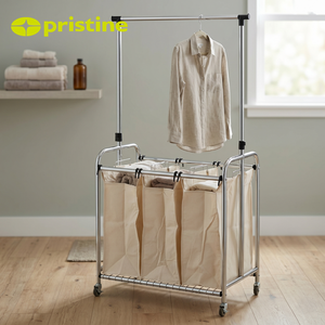 Wholesale <b>Cast</b> Iron Multifunctional Clothing Organizer Metal Laundry Basket Cart Hangers for Household Storage - Product Image 3