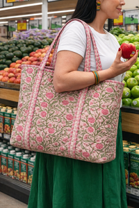 Bolso Tote de Lujo Floral Hecho a Mano, Ligero, Ecológico, con Cremallera, para Playa, Verano, Compras, Fin de Semana, Elegante y Acolchado a Máquina - Product Image 2
