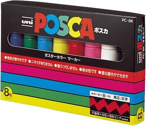 ของแท้สำหรับชุดสี POSCA PC-8K8 8 สี |   ปากกามาร์คเกอร์หัวตัดกว้าง 1.0 มม. แบบ JDM ใช้น้ำหมึกสีสำหรับมืออาชีพด้านศิลปะ - Product Image 2
