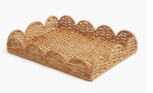 Handwoven Color Enamel Rattan Modern Party Eco-Friendly Round Serving <b>Tray</b> Scalloped Woven <b>Basket</b> Food Plate Table Decor - Product Image 3