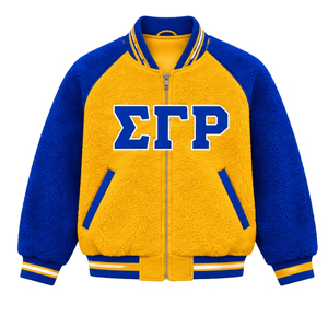 Sigma Gamma Rho Custom Reversible Women Sherpa Bomber <b>Coat</b> Plush Fleece Warm Double Sided Greek Sorority Jacket Winter Casual - Product Image 1