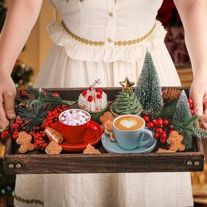 Plateau de rangement et de service en bois rustique avec côtés profonds, construction robuste, parfait pour les collations, les fruits, la décoration de table et l'usage quotidien - Product Image 2