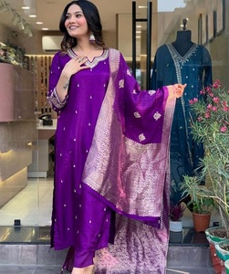 Purple Cotton Salwar Kameez Set Embroidered <b>Kurta</b> Pant Dupatta <b>Women</b> Ethnic Wear for Wedding Party and Festive Functions Fit - Product Image 1
