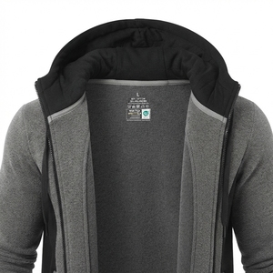Men Cotton <b>Fleece</b> Zip-Up Hoodie, <b>Grey</b> Contrast Panel Sportswear <b>Jacket</b>, Wholesale OEM Custom Casual Hoodies Manufacturer - Product Image 5