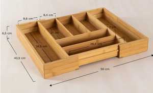 Organisateur de tiroir de cuisine extensible en bambou, plateau à couverts réglable, support de rangement rectangulaire pour ustensiles - Product Image 5