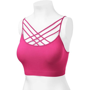 Women Custom <b>Strappy</b> Cross Back Sports Bra Padded Yoga Gym Fitness Workout Activewear <b>Top</b> Wholesale OEM Athletic Training Bra - Product Image 3