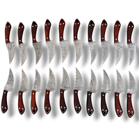 Lot de 20 couteaux de chasse/camping en acier Damas, forme goutte de pluie, avec étui en cuir, manches en bois de rose de 6 pouces, vente en gros