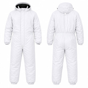 Combinaison de neige unisexe blanche à capuche, imperméable, longue, décontractée, couleur unie, taille élastique, taille adulte - Product Image 1