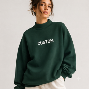 Sweat-shirt à col montant oversize en coton pour femme, confort quotidien, manches longues, pull doux et décontracté, vêtement de mode - Product Image 1