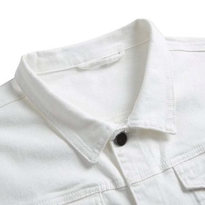 <b>Men's</b> <b>White</b> Denim Jacket Casual Slim Fit Turn-down Collar Regular Sleeve Washed Cotton Single Breasted Autumn Wear - Product Image 2