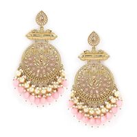 Boucles d'oreilles ethniques indiennes à clip, perles et zircon, finition or brillant, faites à la main, accessoires pour femmes pour mariage et fête