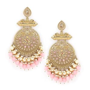 Pendientes étnicos indios Kundan Chandbali con perlas, chapados en oro, hechos a mano, para bodas y fiestas, accesorios para mujer. - Product Image 1