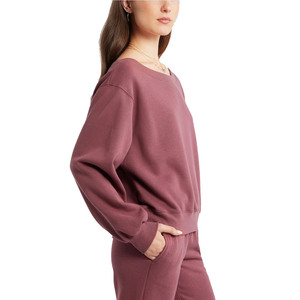 Women's Oversized Solid Color Drop-Shoulder Sweatshirt Full Sleeve O-Neck Knitted Cotton Bamboo Fiber Autumn Wear - Product Image 2