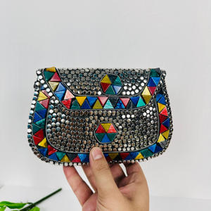 Modern Vintage Antique Designer Women's Clutch Bag <b>Silver</b> Metal Beads Sling Purse with Polished Sculpture - Product Image 5