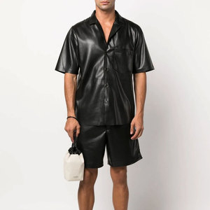 Custom High Quality Men Short Sleeve Custom PU Leather Material Made <b>Shirts</b> Windproof Warm Men Leather <b>Shirts</b> - Product Image 6