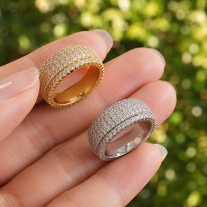 925 Sterling <b>Silver</b> Gold Plated Prong Full Pave Moissanite Band <b>Ring</b> VVS D Color Iced Wedding <b>Ring</b> for <b>Men</b> Women Custom Jewelry - Product Image 3