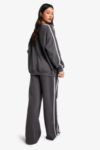 Wholesale Custom Charcoal Women's Tall Side Stripe Wide Leg Joggers Soft Touch Sweatpants Straight Leg Women's Pants & <b>Trouser</b> - Product Image 2