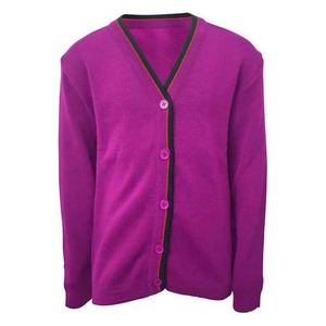เสื้อคาร์ดิแกนถักคอวีสีม่วงสำหรับผู้หญิง แขนยาว สไตล์ลำลอง ติดกระดุมด้านหน้า สีพื้น - Product Image 1