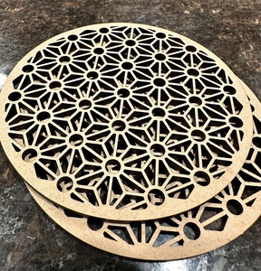 Asanoha Geometric Laser Cut Solid Wood Coaster Handcrafted Heat Resistant Drink Mat Modern <b>Table</b> <b>Protector</b> Coffee Tea Cup Holder - Product Image 2