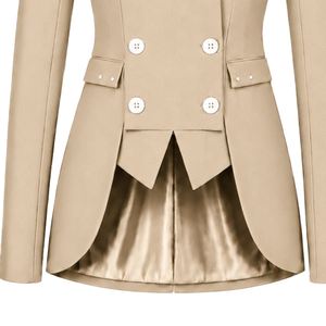 Blazer beige sur mesure pour femme, croisé, coupe ajustée, manches longues, veste de costume formelle pour le bureau avec poitrine structurée - Product Image 5