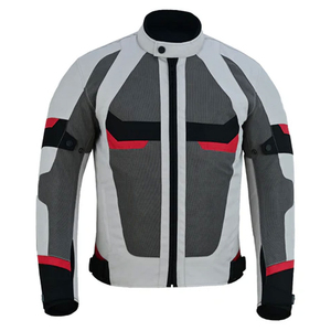 Blouson Moto Respirant pour Homme, Gris Blanc Rouge, Blocs de Couleurs, Col Montant, Fermeture Éclair, Extérieur Polyester Nylon - Product Image 1