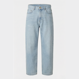 Jean en denim coupe droite délavé clair pour homme, taille mi-haute, coupe classique, en coton, style décontracté, pantalon de printemps - Product Image 4