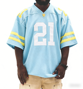 Gray V-Neck Football Jersey With Number 21 Short Sleeve Oversized <b>Men's</b> Sporty T-Shirt - Product Image 5