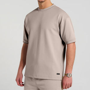 Ensemble t-shirt et short beige pour homme, coupe slim, ensemble assorti décontracté d'été, léger, respirant, coton et polyester - Product Image 6